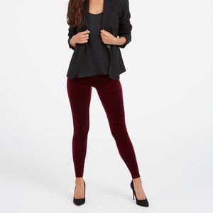 SPANX Women’s 2X Velvet high rise leggings stretch fit burgundy red NWOT